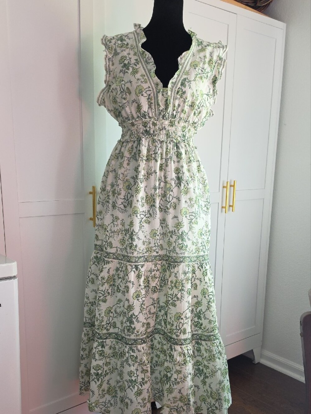 Max Studio White Maxi Dress with Green Floral Print - Picture 2 of 7